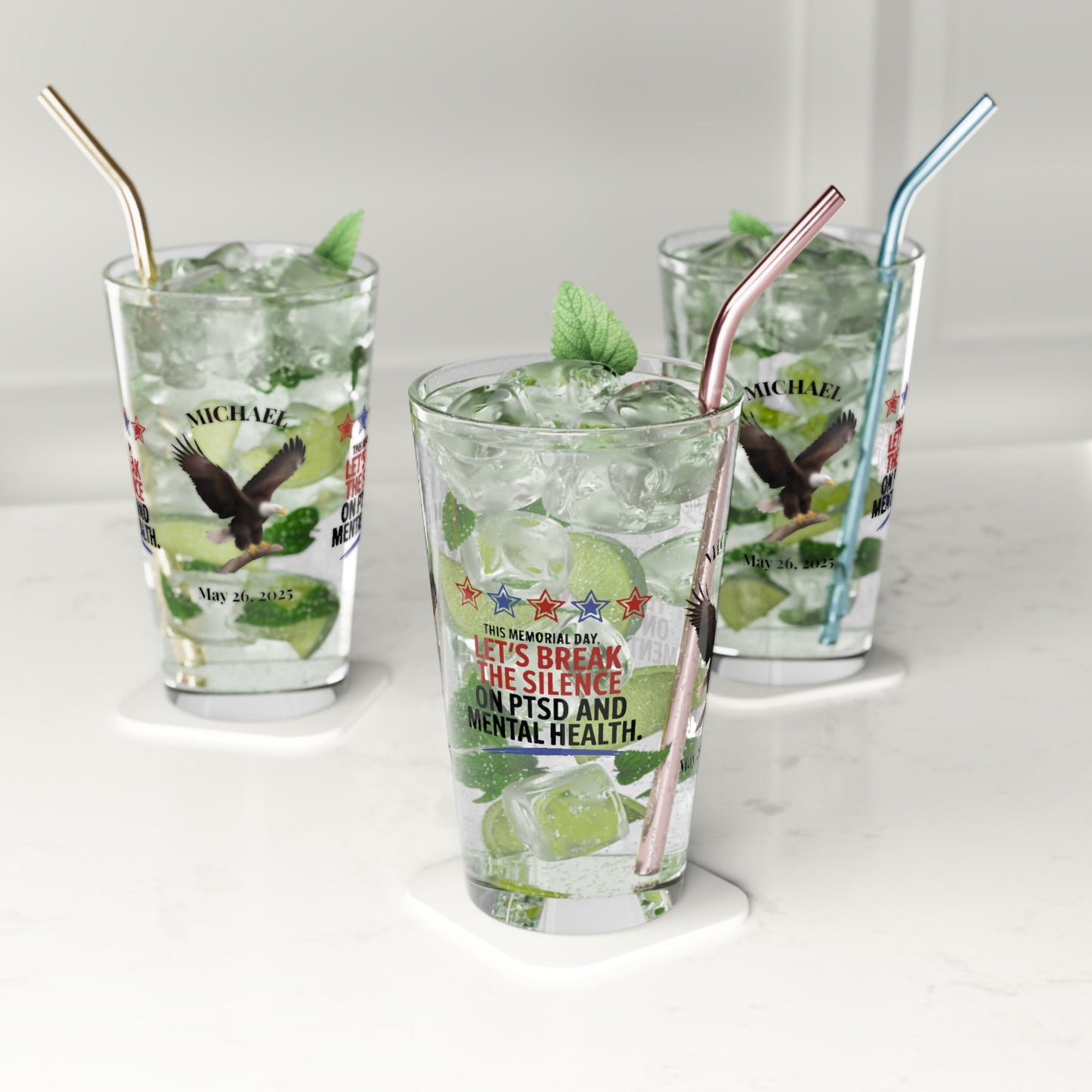 This Memorial Day, Let's Break The Silence pint glass - engraved PTSD awareness gift for healing and remembrance