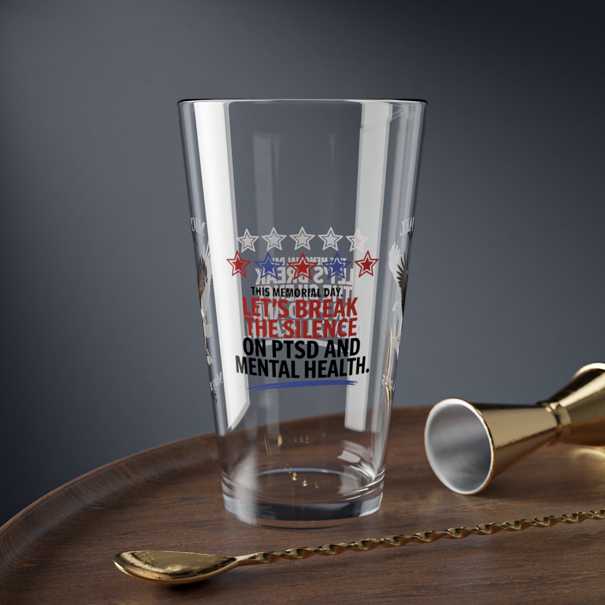 This Memorial Day, Let's Break The Silence pint glass - engraved PTSD awareness gift for healing and remembrance