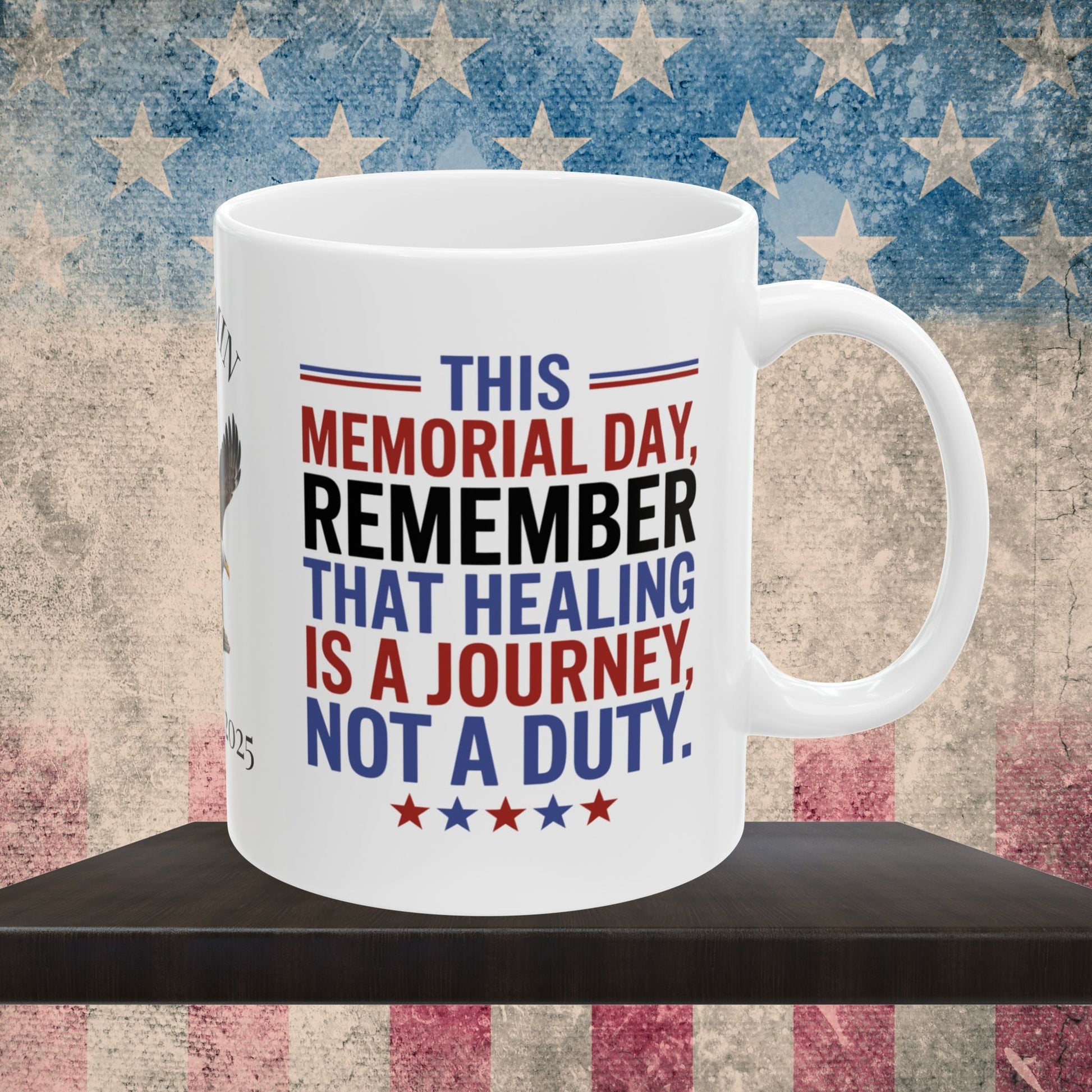 Custom Memorial Day mug with Let's Remember - PTSD support, veteran remembrance, military tribute