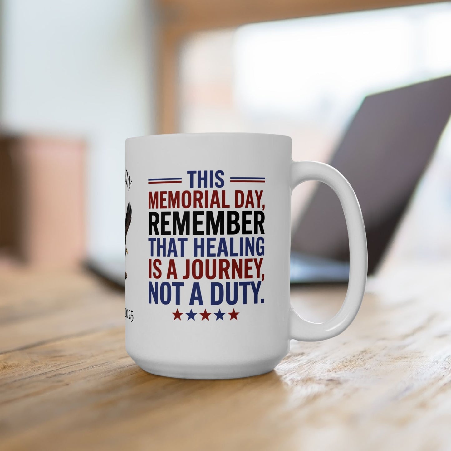 Custom Memorial Day mug with Let's Remember - PTSD support, veteran remembrance, military tribute