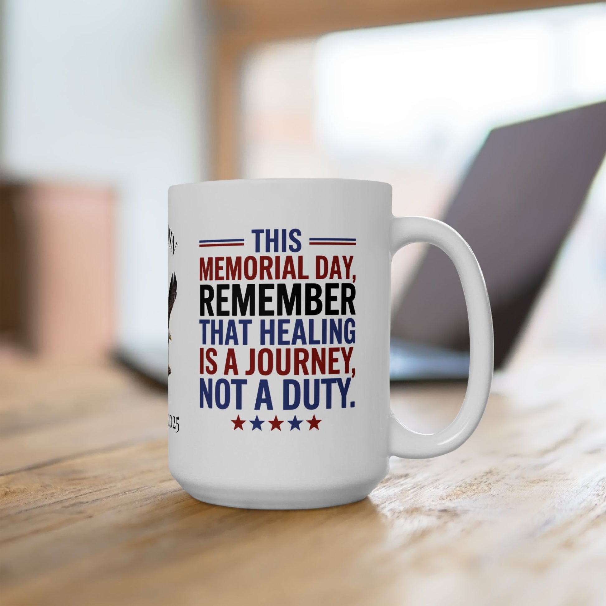 Custom Memorial Day mug with Let's Remember - PTSD support, veteran remembrance, military tribute