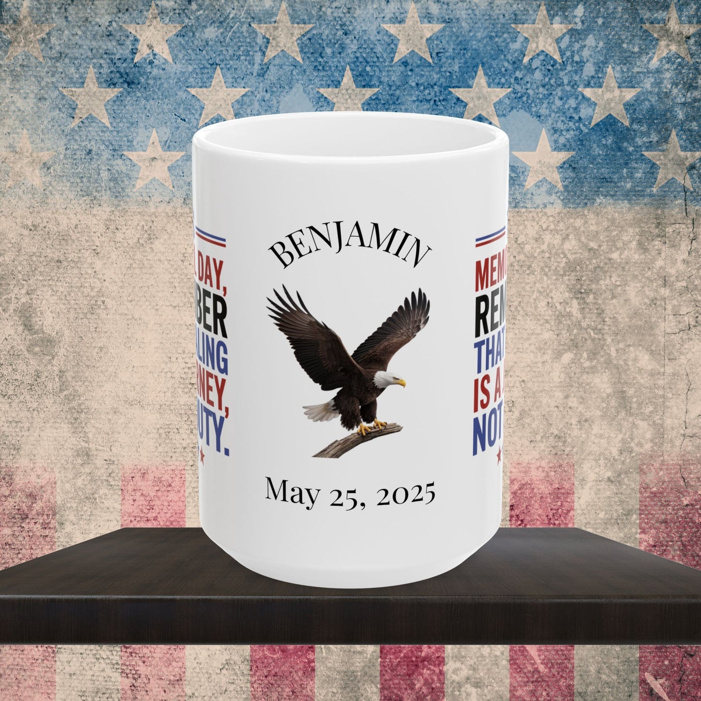 Custom Memorial Day mug with Let's Remember - PTSD support, veteran remembrance, military tribute