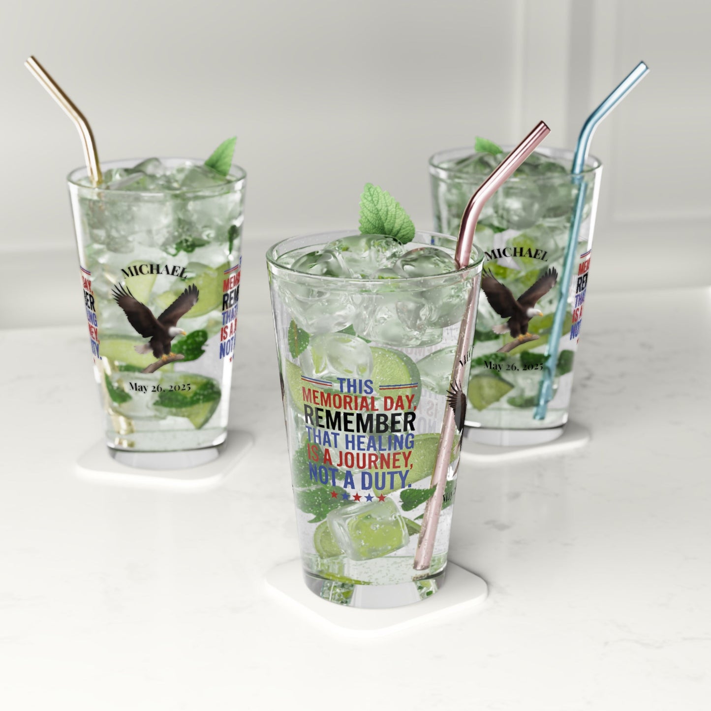 This Memorial Day, Let's Remember pint glass - personalized tribute glass for veterans and Memorial Day