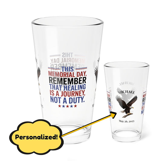 This Memorial Day, Let's Remember pint glass - personalized tribute glass for veterans and Memorial Day