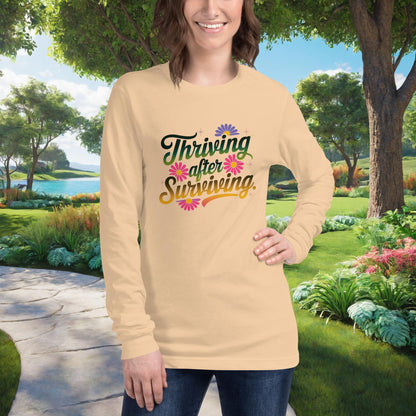 Thriving After Surviving Unisex Long Sleeve T-Shirt, Personalized Strength & Recovery Shirt for Abuse Survivors & Mental Health - MySisterIsASurvivor