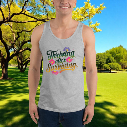 Thriving After Surviving tank top, custom empowerment shirt for strength and emotional recovery