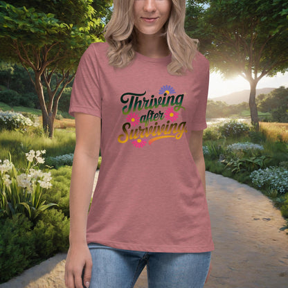 Thriving After Surviving Women's Relaxed T-Shirt, Personalized Empowerment Shirt for Survivors of Abuse & Trauma - MySisterIsASurvivor