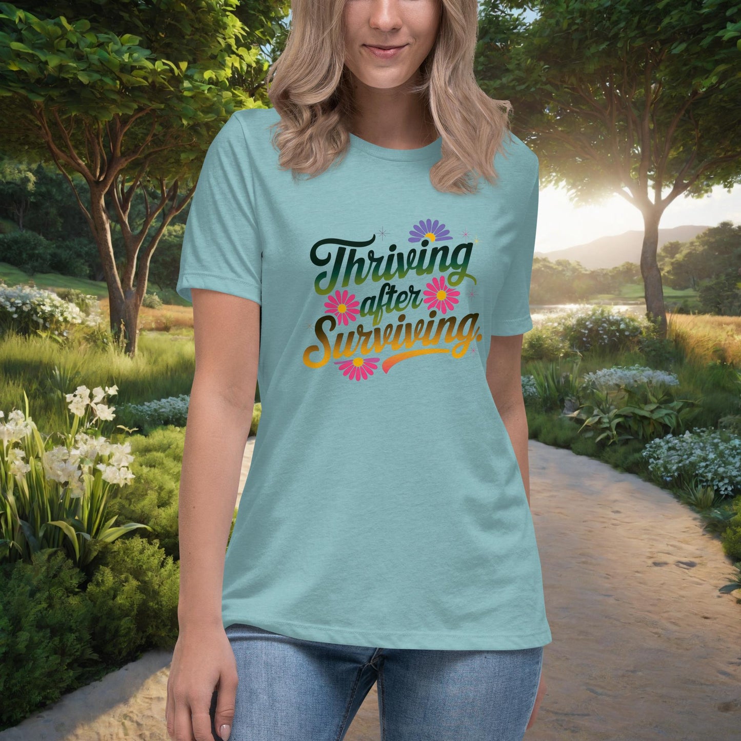 Thriving After Surviving Women's Relaxed T-Shirt, Personalized Empowerment Shirt for Survivors of Abuse & Trauma - MySisterIsASurvivor