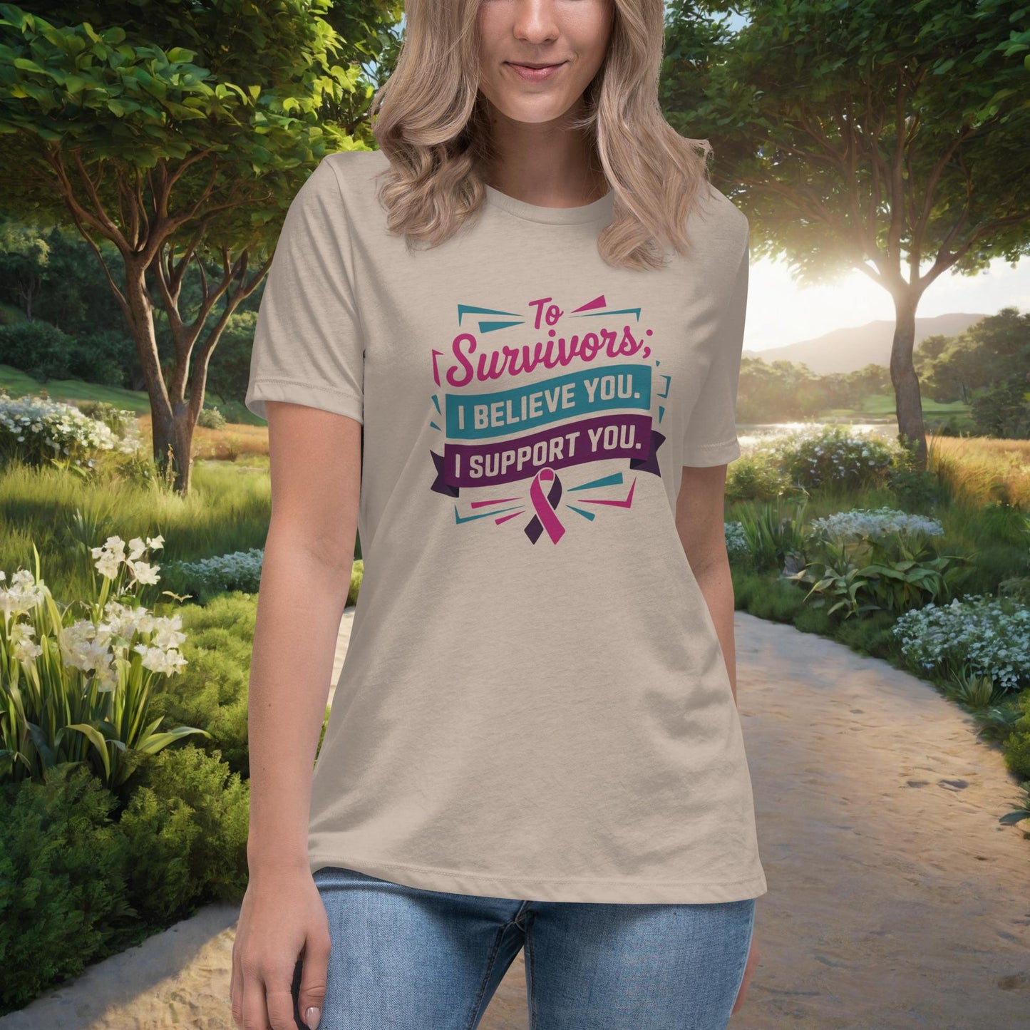 To Survivors I Believe You. I Support You Women's Relaxed T-Shirt, Personalized Advocacy & Empowerment Shirt for Survivors - MySisterIsASurvivor