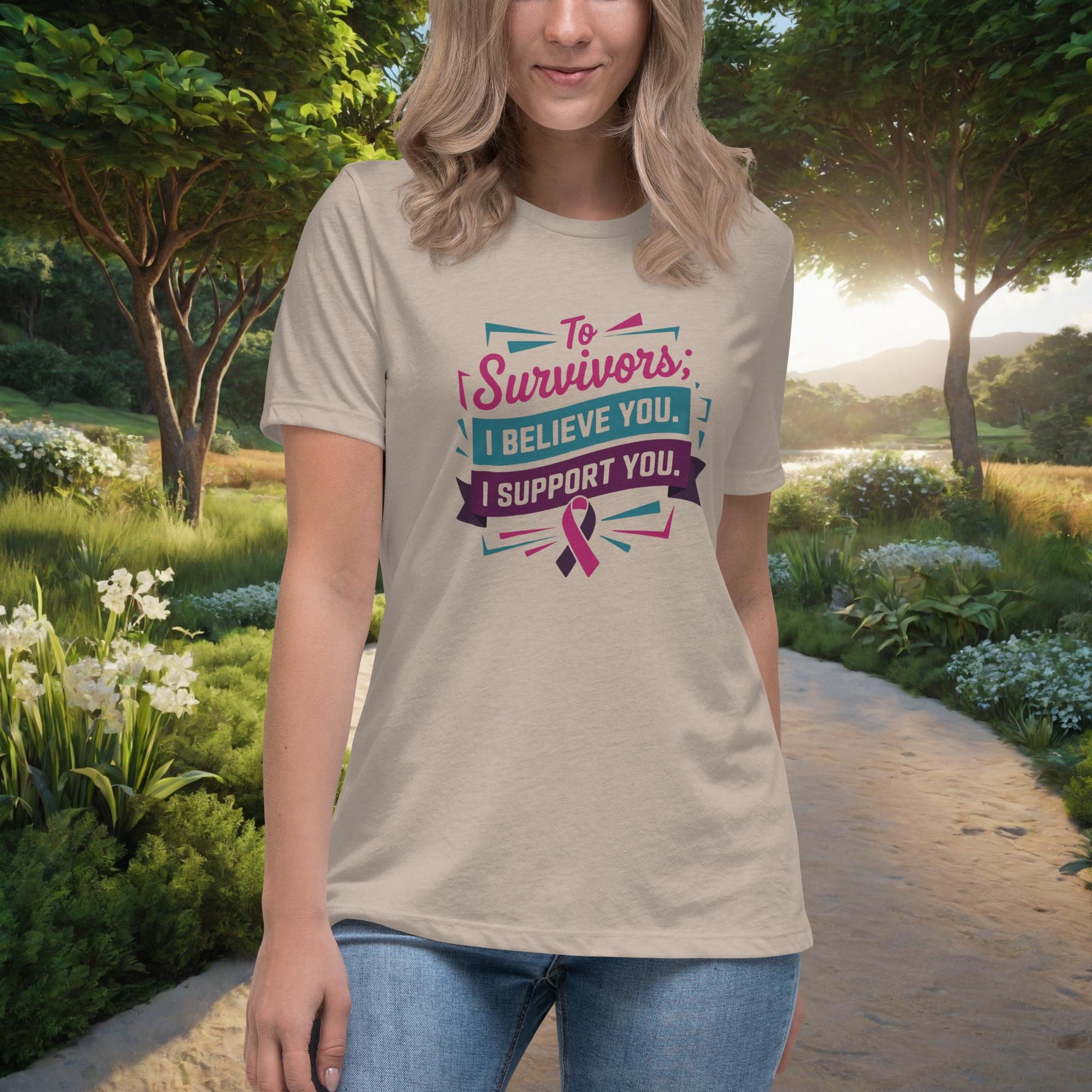 To Survivors I Believe You. I Support You Women's Relaxed T-Shirt, Personalized Advocacy & Empowerment Shirt for Survivors - MySisterIsASurvivor