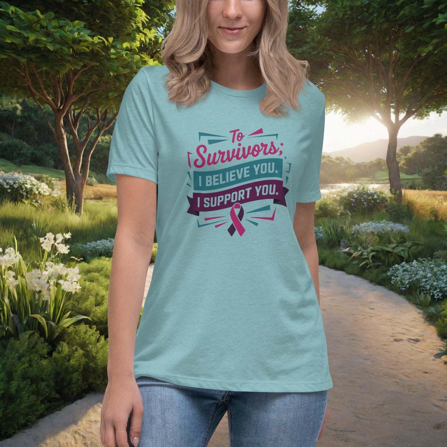 To Survivors I Believe You. I Support You Women's Relaxed T-Shirt, Personalized Advocacy & Empowerment Shirt for Survivors - MySisterIsASurvivor