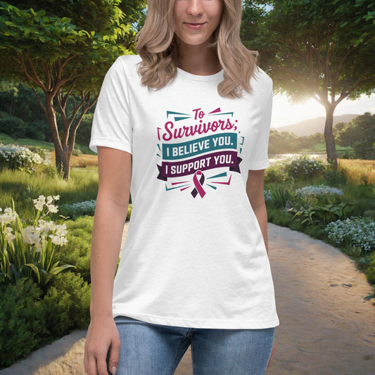 To Survivors I Believe You. I Support You Women's Relaxed T-Shirt, Personalized Advocacy & Empowerment Shirt for Survivors - MySisterIsASurvivor