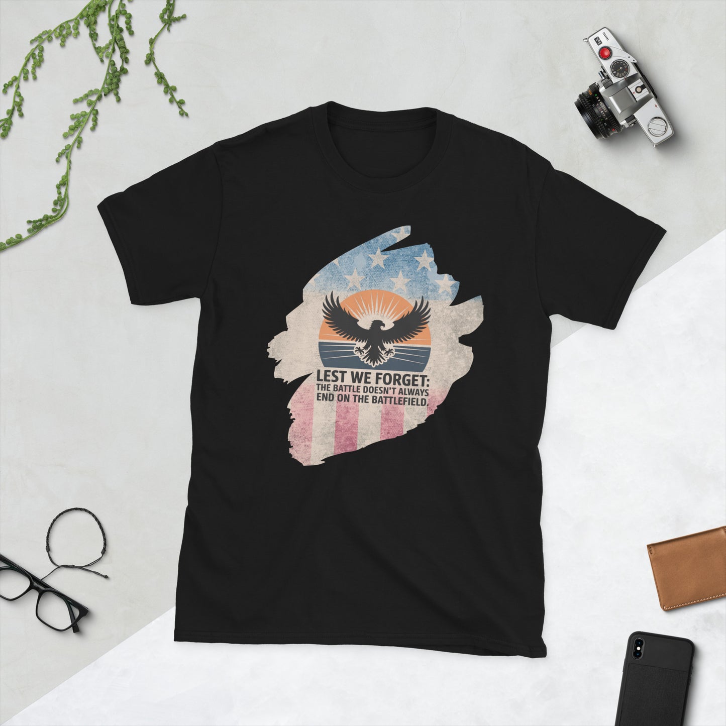 Lest We Forget T-Shirt | Veteran Tribute Gift | PTSD Awareness Shirt | Memorial Day Tee | Mental Health Support Unisex Shirt