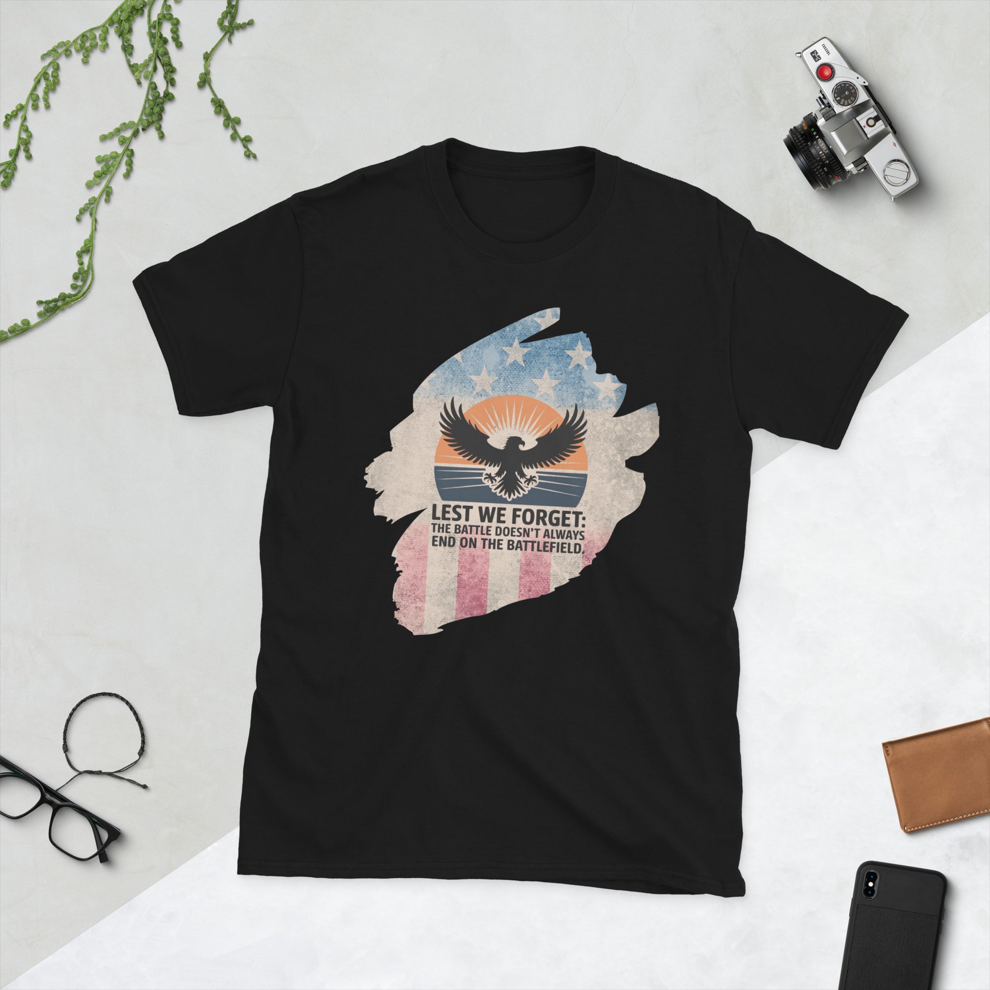 Lest We Forget T-Shirt | Veteran Tribute Gift | PTSD Awareness Shirt | Memorial Day Tee | Mental Health Support Unisex Shirt