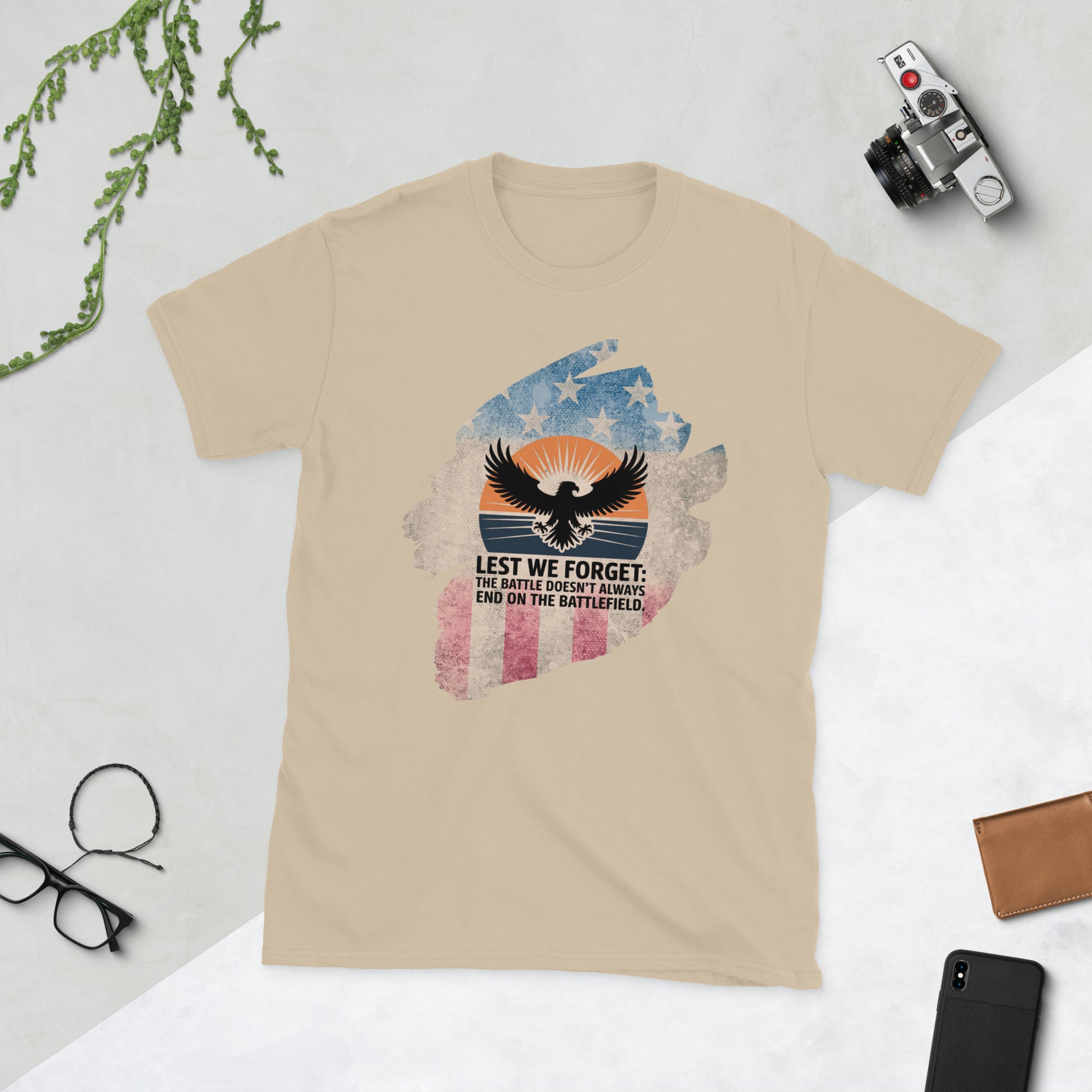 Lest We Forget T-Shirt | Veteran Tribute Gift | PTSD Awareness Shirt | Memorial Day Tee | Mental Health Support Unisex Shirt