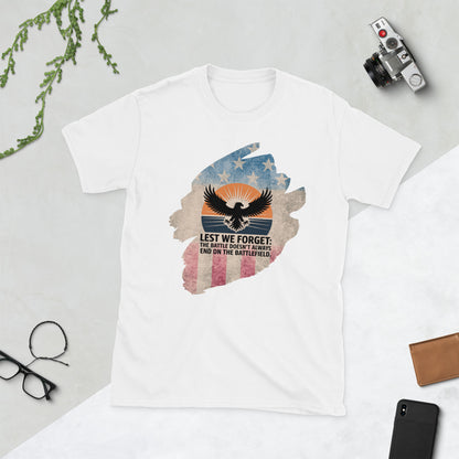 Lest We Forget T-Shirt | Veteran Tribute Gift | PTSD Awareness Shirt | Memorial Day Tee | Mental Health Support Unisex Shirt