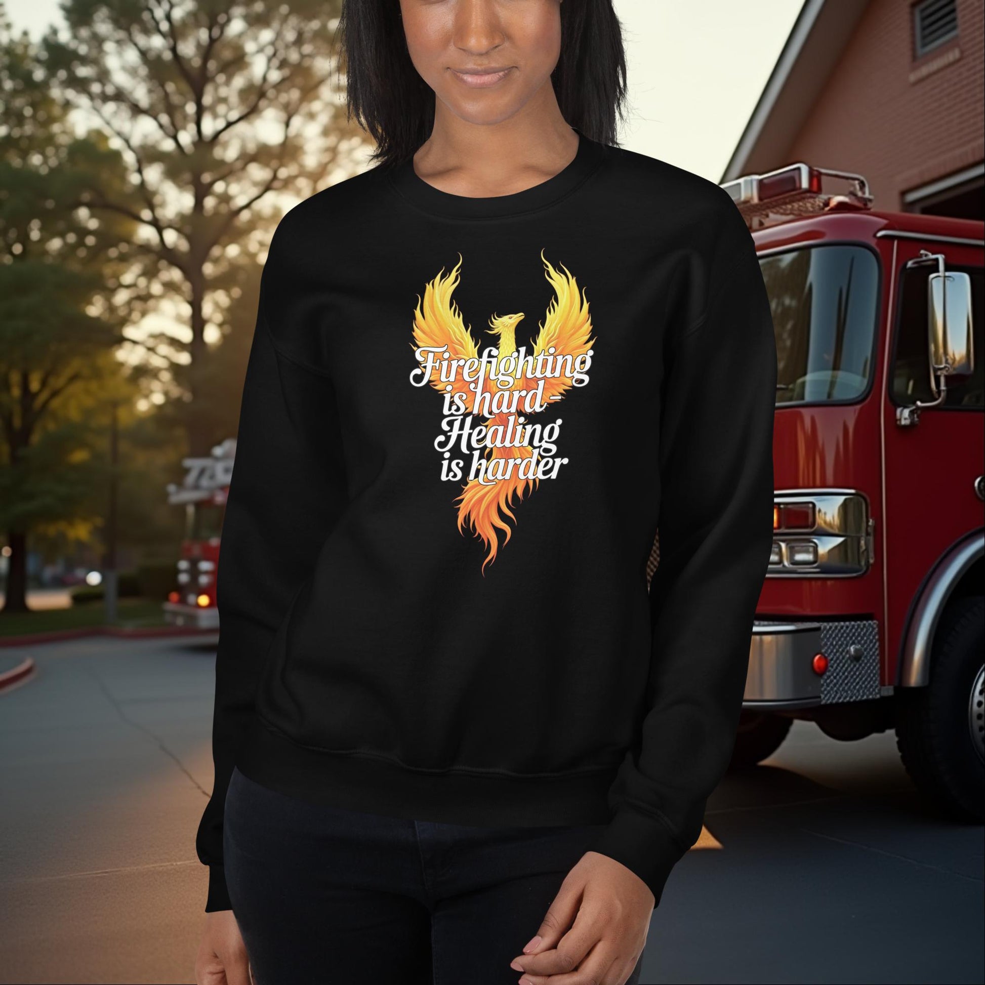 Firefighting Is Hard Healing Is Harder firefighter sweatshirt for mental health awareness