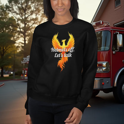 Helmets Off Let’s Talk Firefighter Mental Health Awareness Sweatshirt for Conversation Support