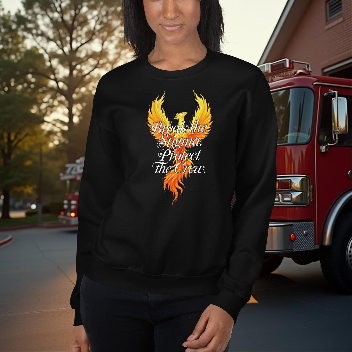 Break the Stigma Protect the Crew Firefighter PTSD Awareness and Mental Health Support Sweatshirt