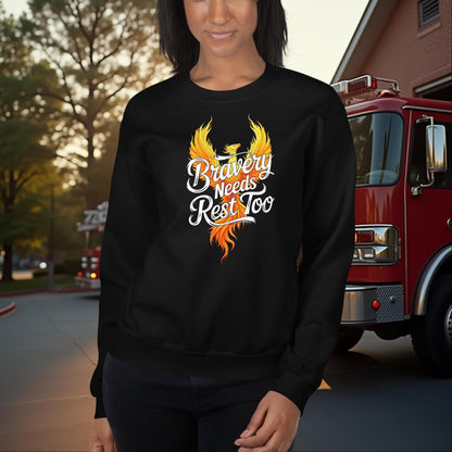 Bravery Needs Rest Too Firefighter Mental Health Sweatshirt for Healing and Emotional Awareness
