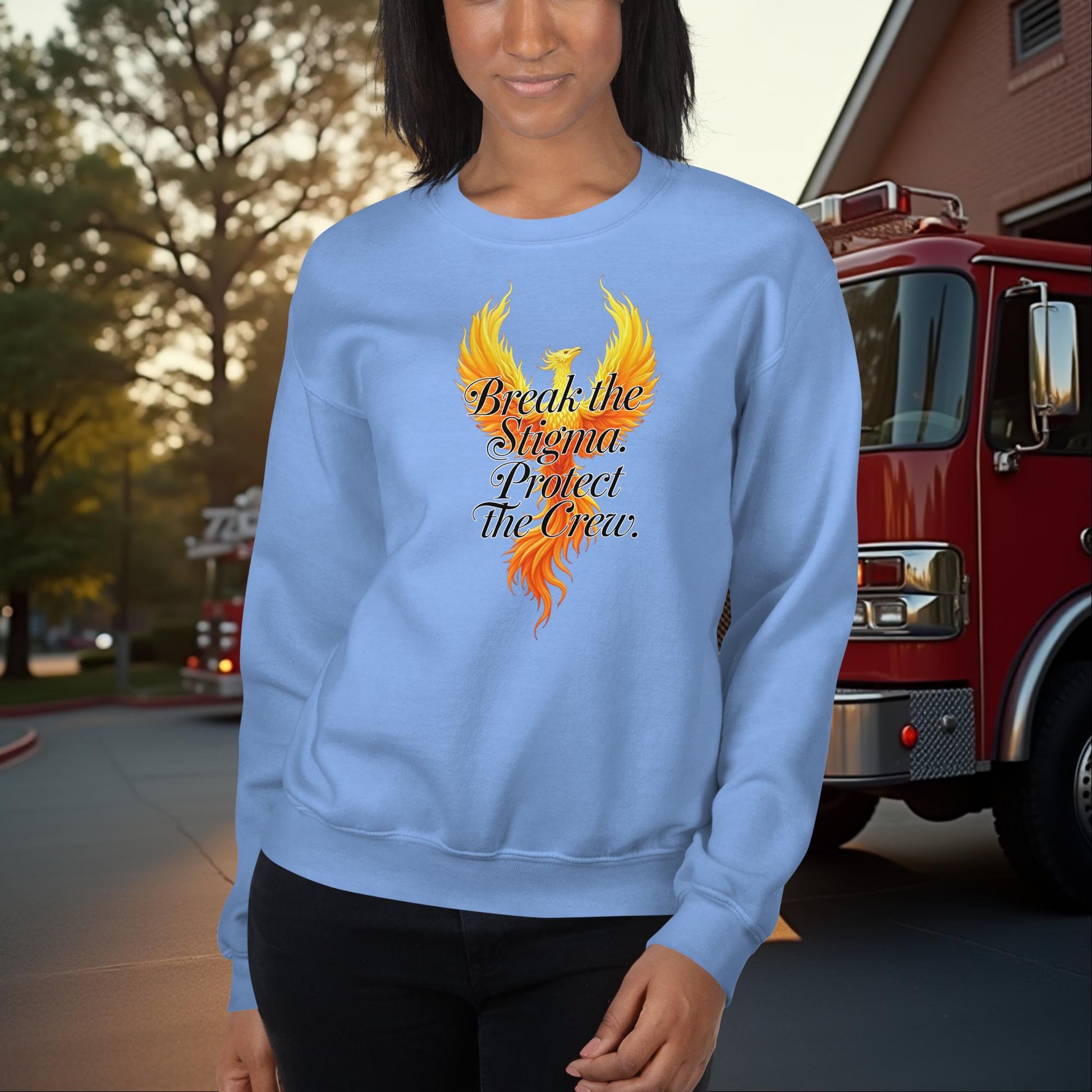 Break the Stigma Protect the Crew Firefighter PTSD Awareness and Mental Health Support Sweatshirt
