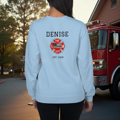 First In Not Forgotten firefighter crew neck sweatshirt for memorial and mental health support