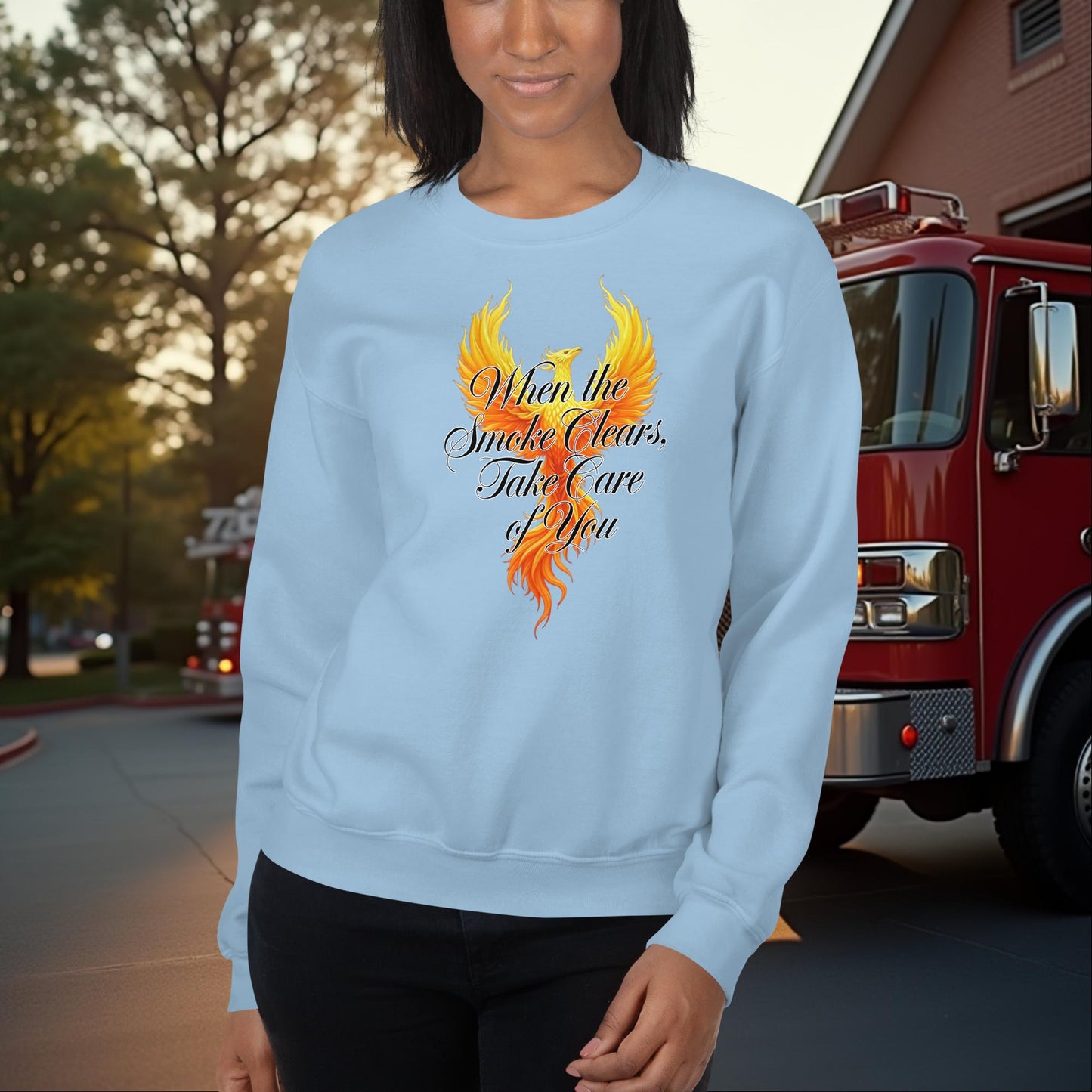 When the Smoke Clears Take Care of You Firefighter Self-Care and Mental Health Crew Sweatshirt