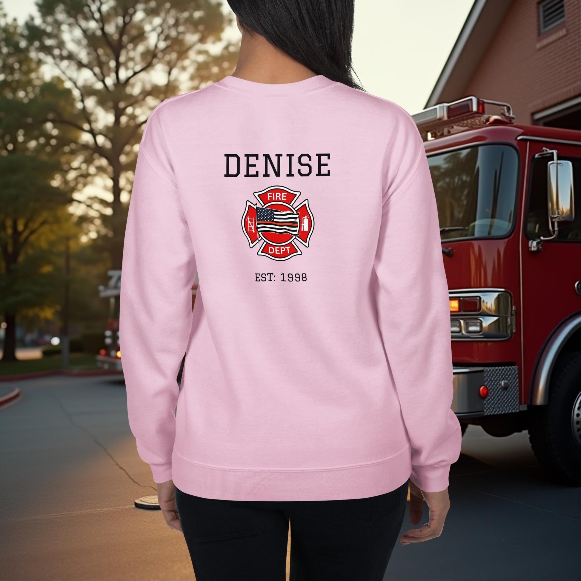 First In Not Forgotten firefighter crew neck sweatshirt for memorial and mental health support