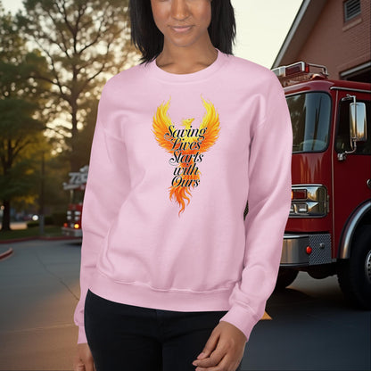 Saving Lives Starts With Ours Firefighter Mental Health Awareness Sweatshirt for Self-Wellness