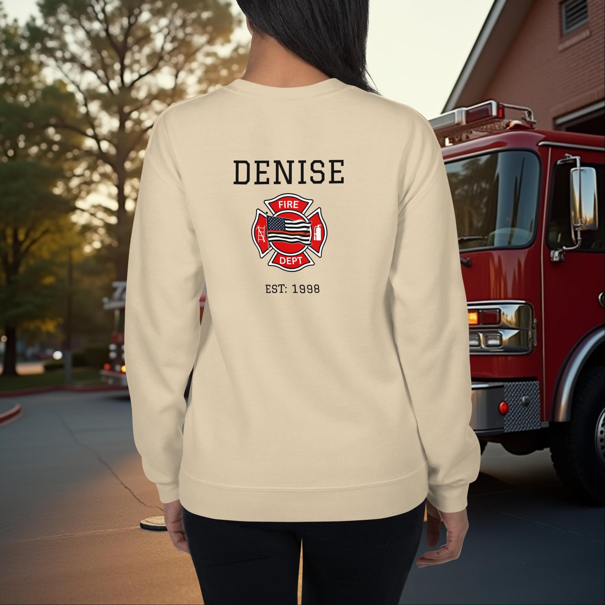 First In Not Forgotten firefighter crew neck sweatshirt for memorial and mental health support