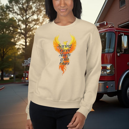Saving Lives Starts With Ours Firefighter Mental Health Awareness Sweatshirt for Self-Wellness