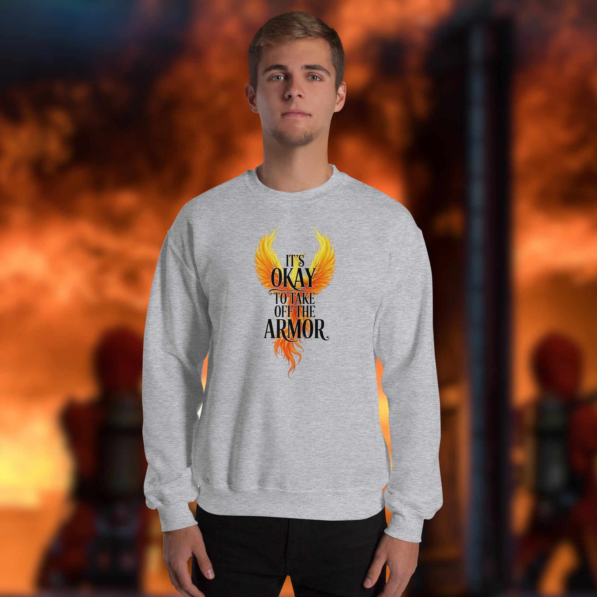 Firefighter Crew Neck Sweatshirt - It's Okay To Take Off The Armor - Firefighter Mental Health and Support