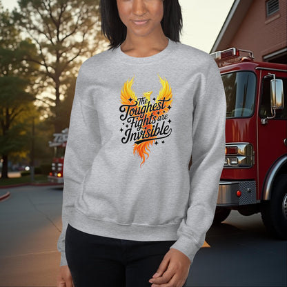 The Toughest Fights Are Invisible Firefighter PTSD and Mental Health Awareness Crew Neck