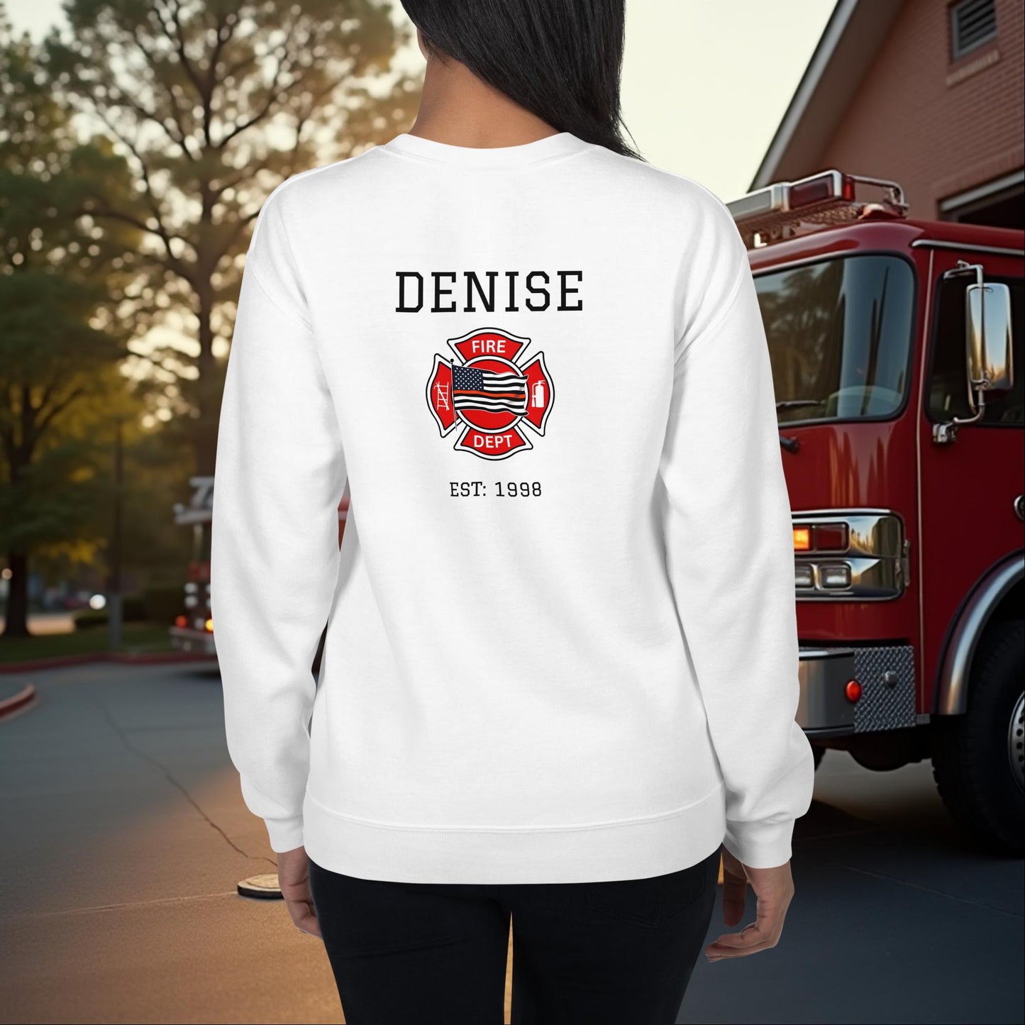 First In Not Forgotten firefighter crew neck sweatshirt for memorial and mental health support