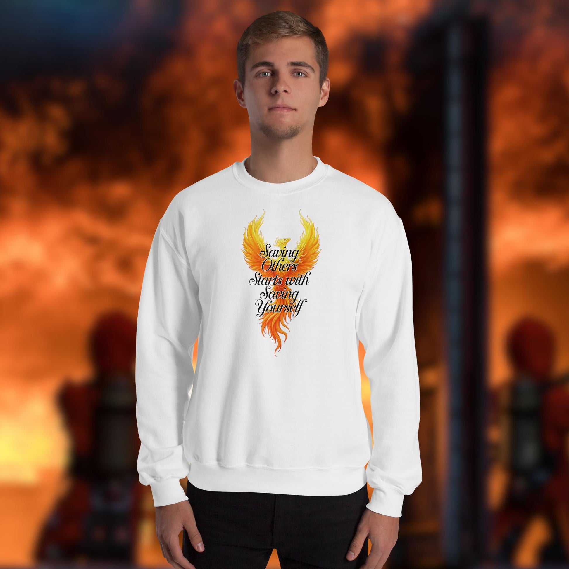 Firefighter Crew Neck Sweatshirt - Saving Others Starts with Saving Yourself - Firefighter Mental Health