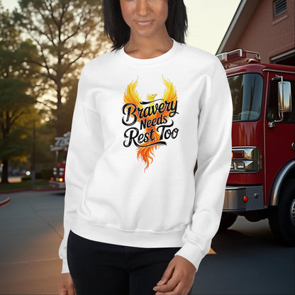 Bravery Needs Rest Too firefighter crew neck sweatshirt for mental health and recovery