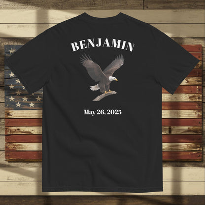 We Remember Their Sacrifice heavyweight t-shirt with veteran memorial message and custom military support