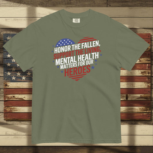 Honor the Fallen heavyweight t-shirt for Memorial Day tribute and personalized veteran remembrance