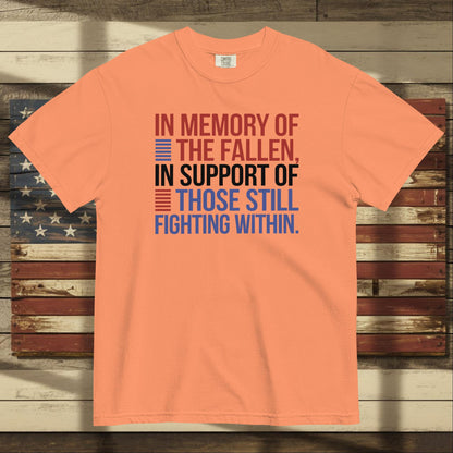 In Memory of the Fallen heavyweight t-shirt with veteran loss tribute and personalized PTSD awareness