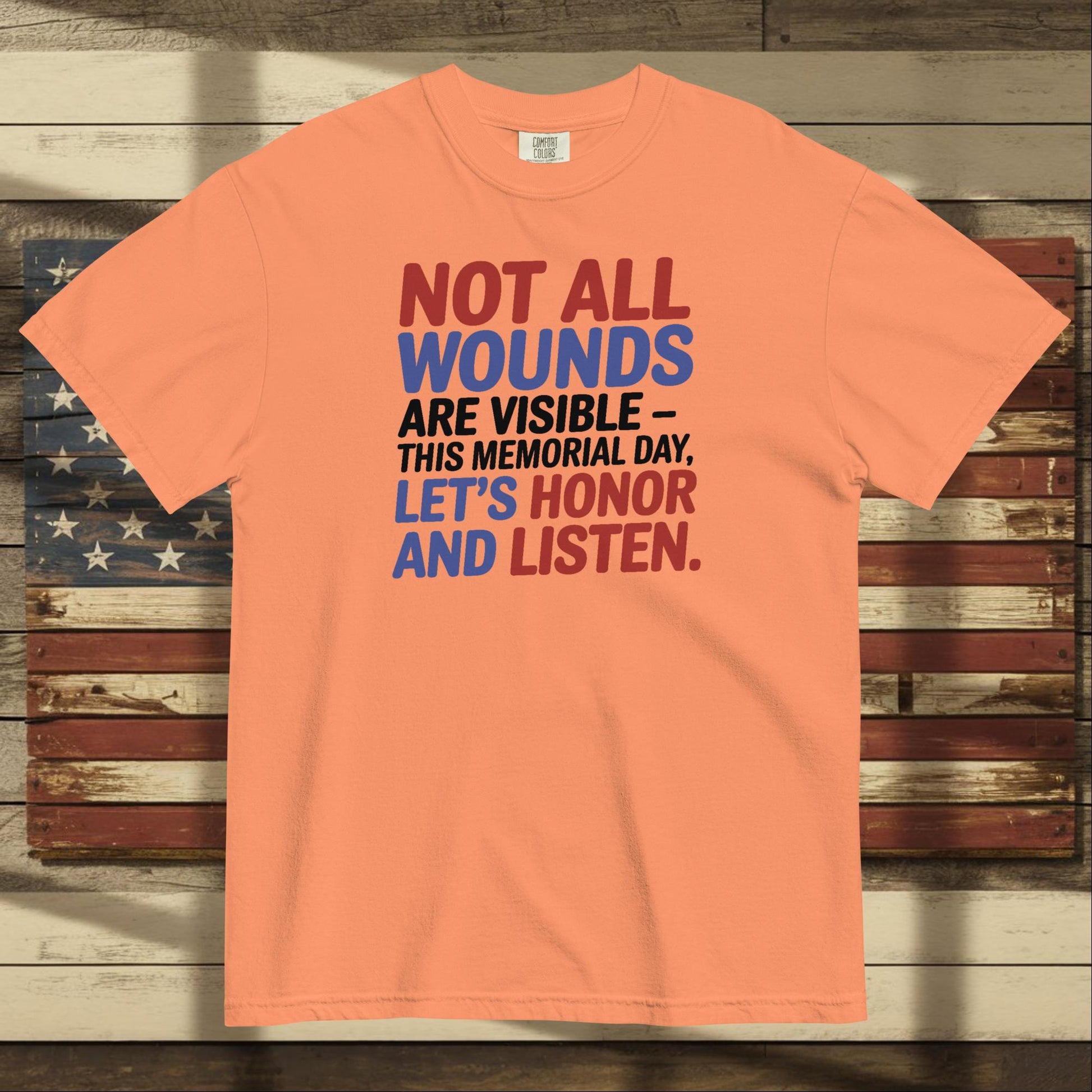 Not All Wounds Are Visible heavyweight t-shirt with mental health support message for veterans and responders