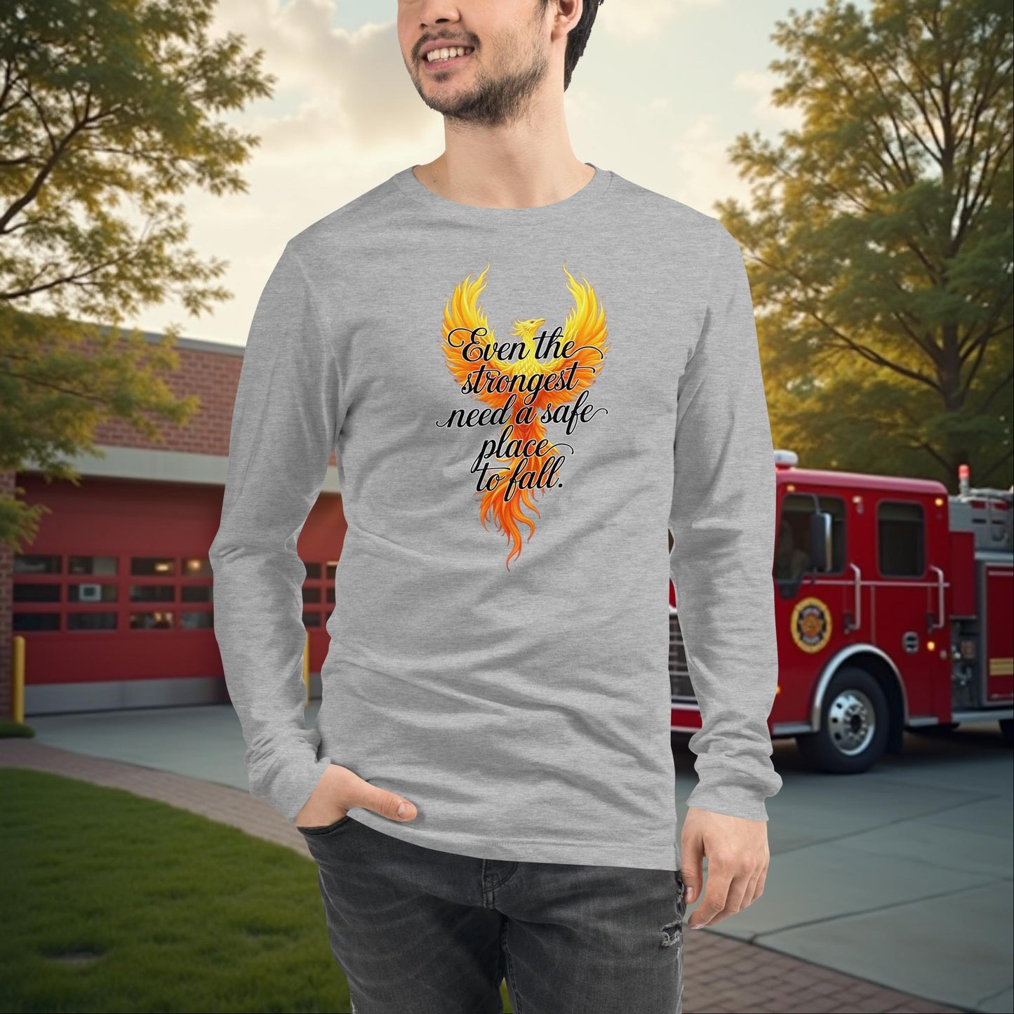 Even The Strongest Need Support firefighter PTSD mental health long sleeve tee, strength awareness shirt