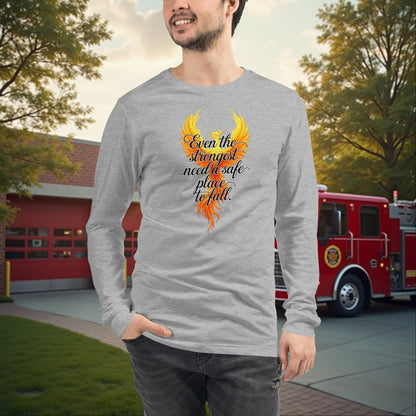 Even The Strongest Need Support firefighter PTSD mental health long sleeve tee, strength awareness shirt
