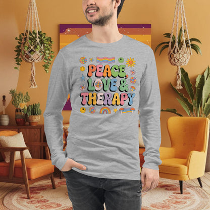 Peace, Love & Therapy Long Sleeve Tee - Retro Shirt for Healing Energy & Mindfulness