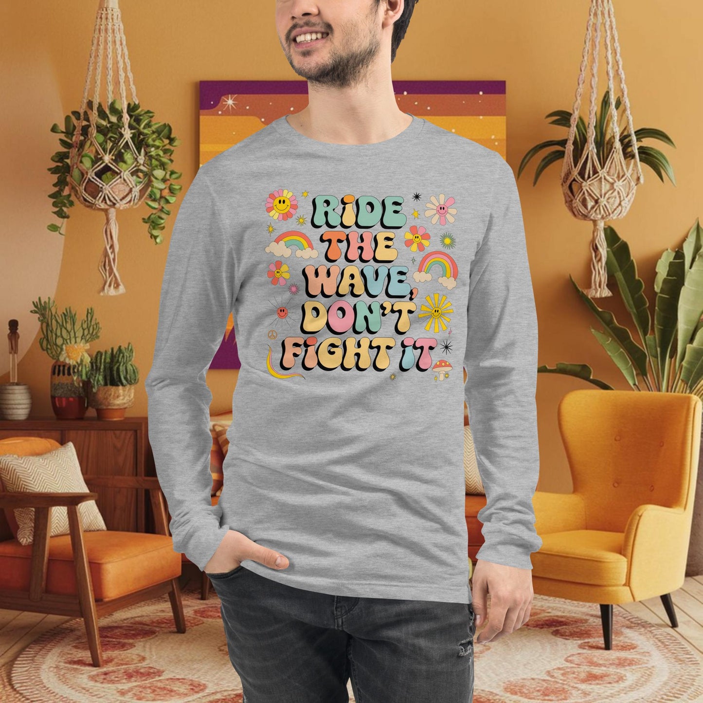 Ride the Wave Don’t Fight It Long Sleeve Tee - Retro Healing Shirt for Flow & Recovery