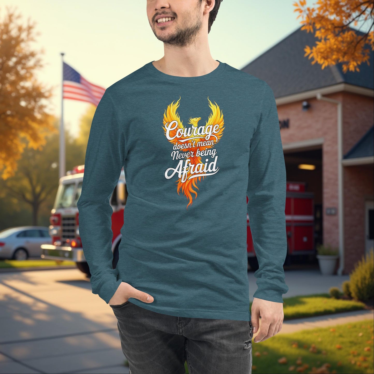 Courage Doesn't Mean Never Being Afraid Firefighter Healing Long Sleeve Tee Wellness Gift