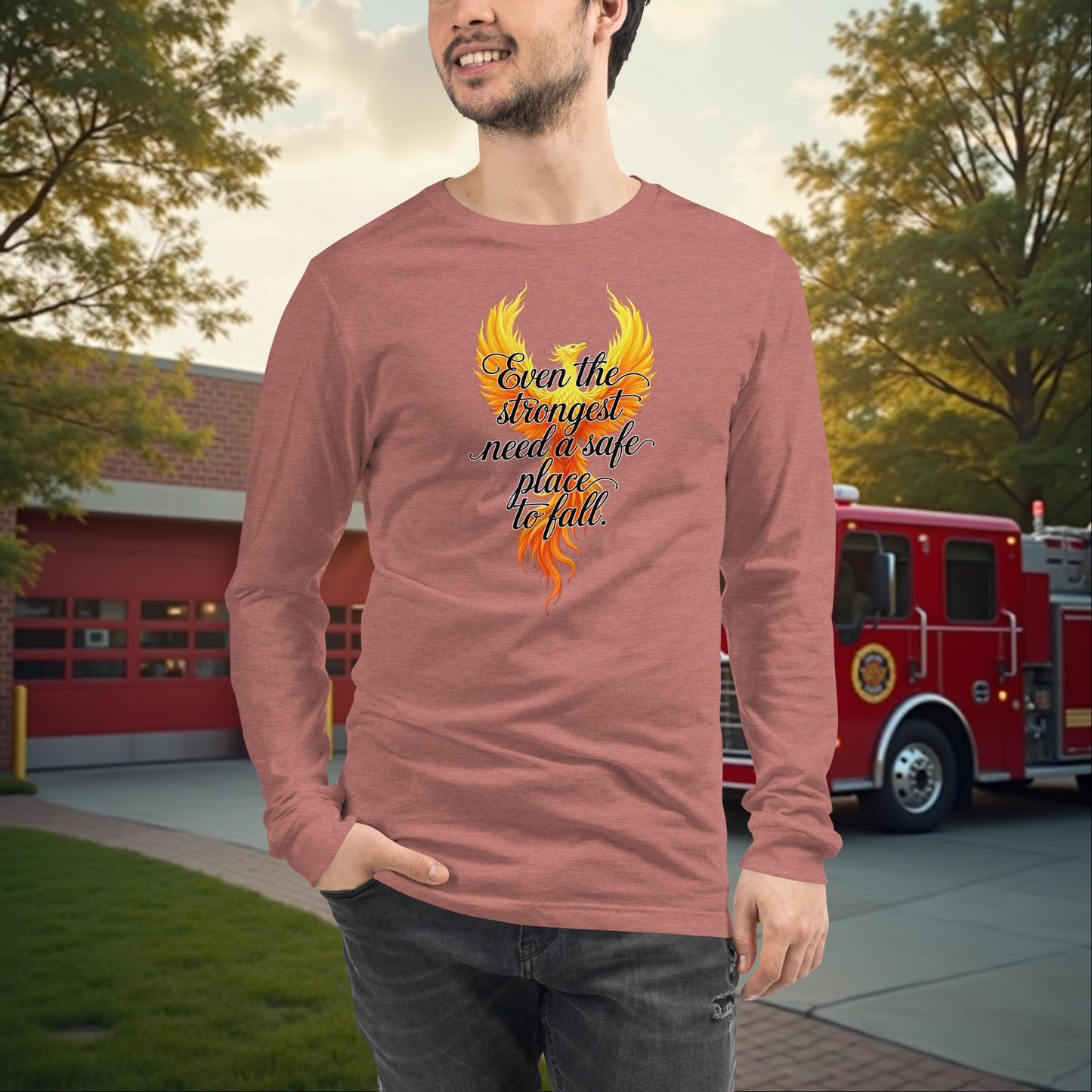 Even The Strongest Need Support firefighter PTSD mental health long sleeve tee, strength awareness shirt