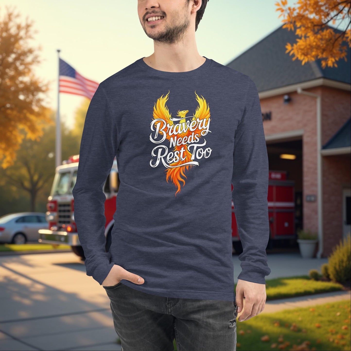Bravery Needs Rest Too Firefighter Wellness Long Sleeve Tee for Mental Health Support