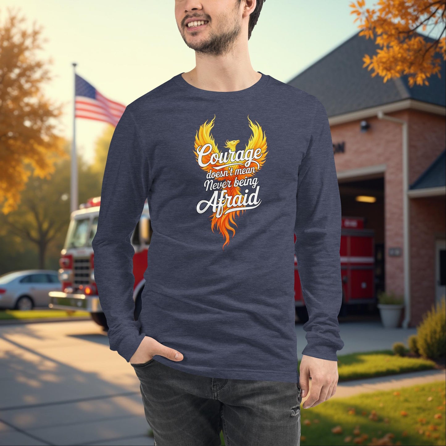 Courage Doesn't Mean Never Being Afraid Firefighter Healing Long Sleeve Tee Wellness Gift