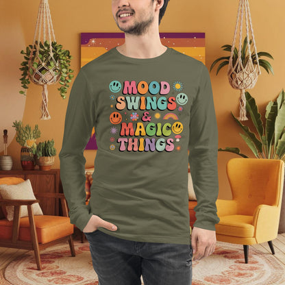 Mood Swings & Magic Things Long Sleeve Tee - Retro 70s Shirt for Self-Care & Healing