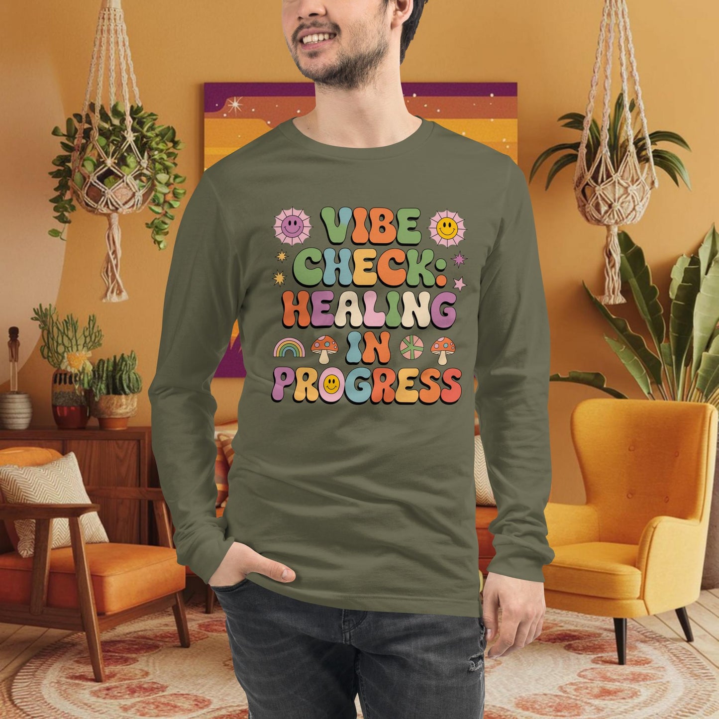 Vibe Check Healing in Progress Long Sleeve Tee - Emotional Growth & Wellness Shirt